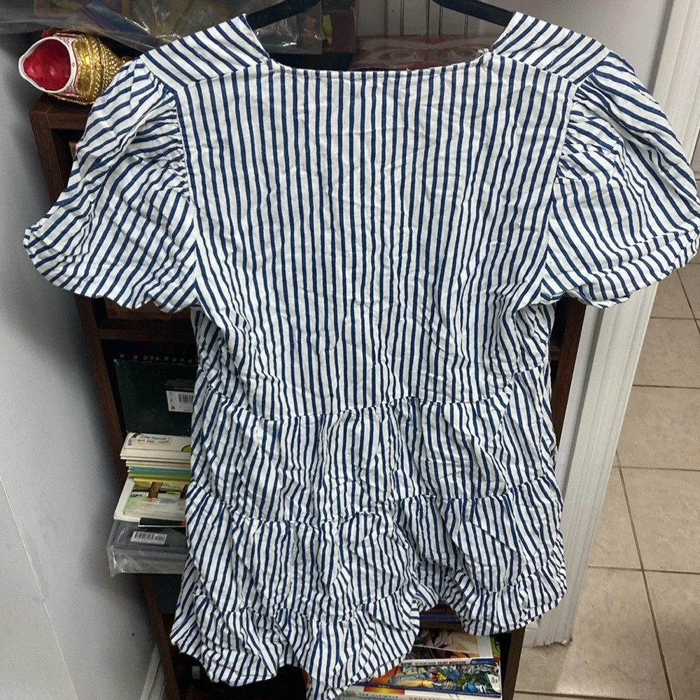 Zara Blue and White Ruffled Blouse - Picture 2 of 3